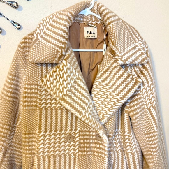 π₯SALE PRICEπ₯ Elie Tahari Faux Fur Double Breasted Coat Camel & White Large NWT - Picture 4 of 12